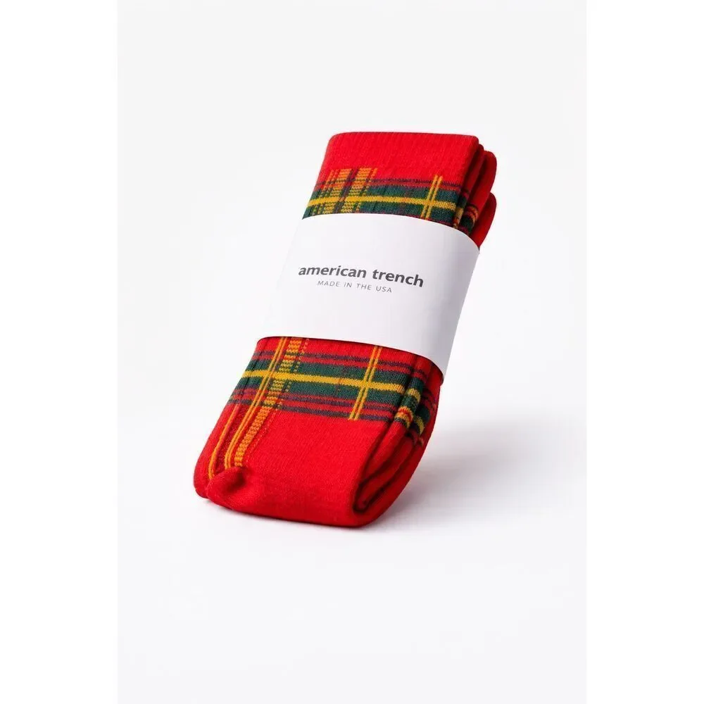 American Trench McCallister Plaid Sock Red Green Tartan High Crew Men’s 7-12 USA